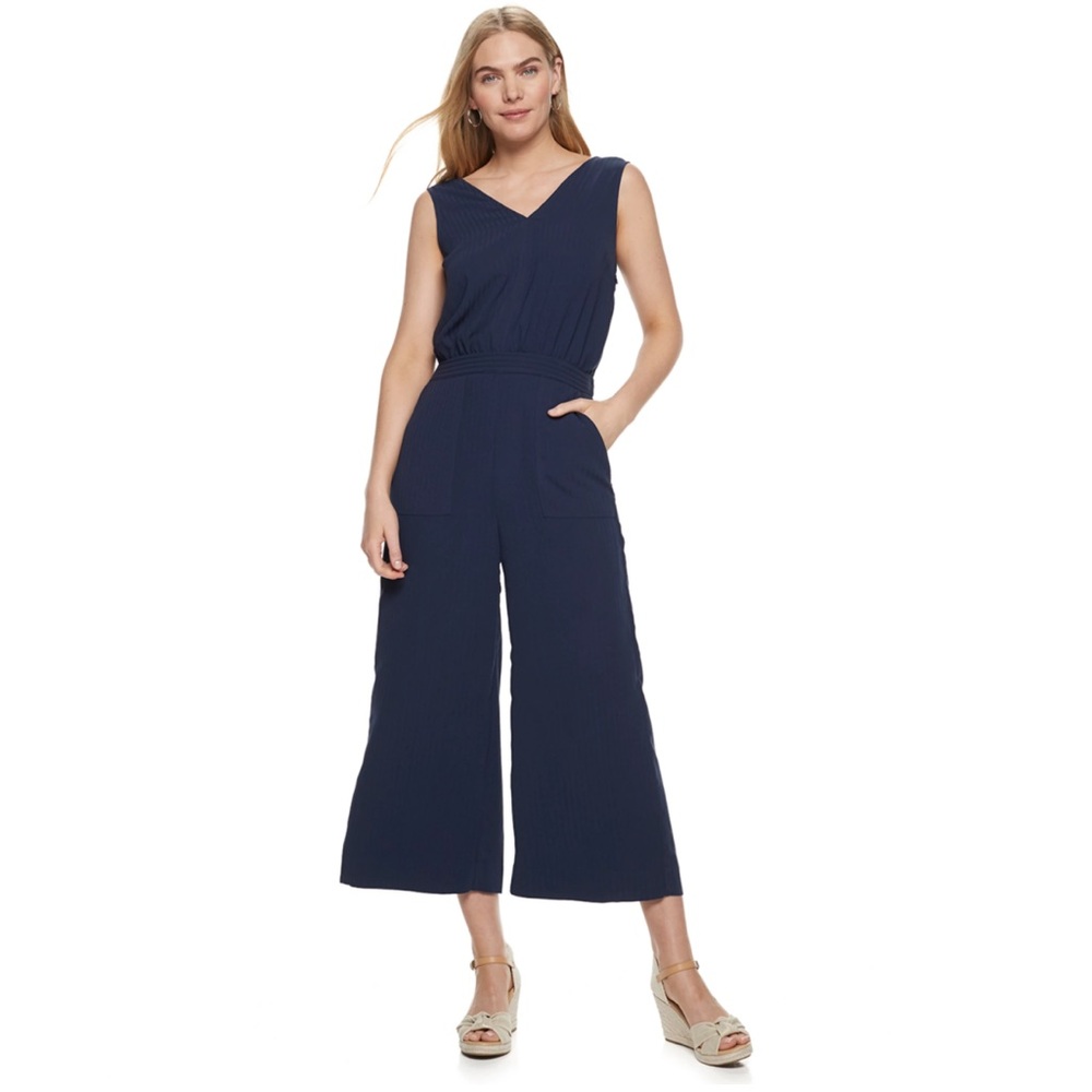 Nine West Navy Cropped Jumpsuit